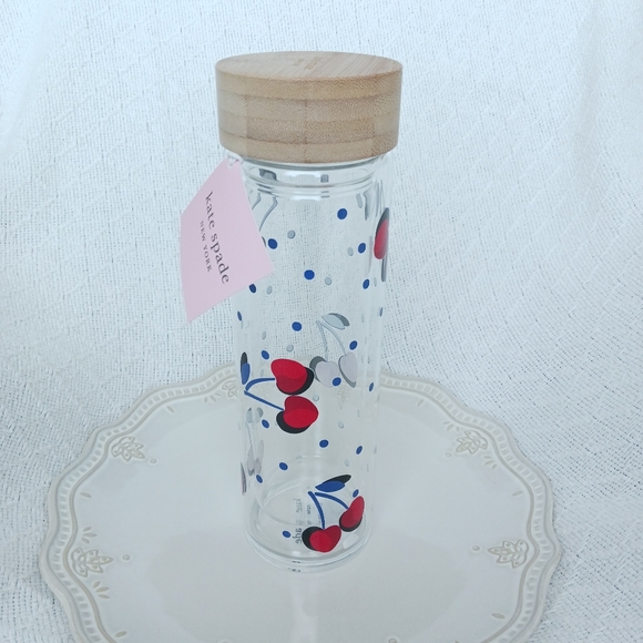 Kate Spade New York × Lenox Vintage Cherry Dot Glass Hydration Bottle 15 oz. - Picture 2 of 15
